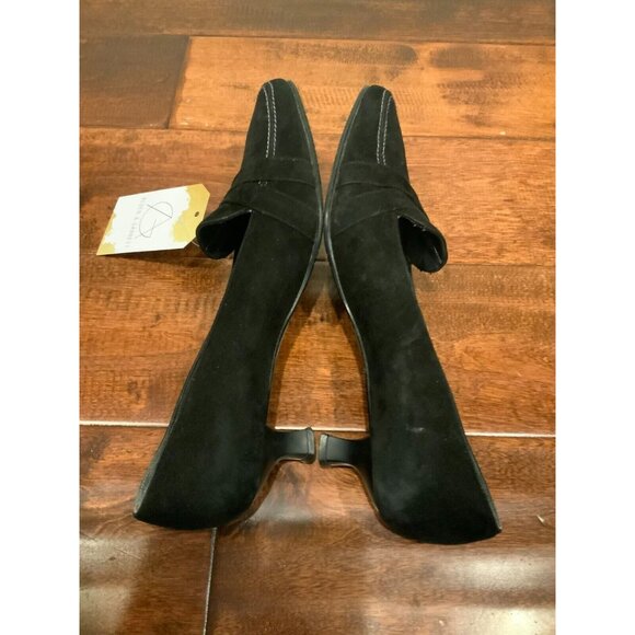 Stuart Weitzman Black Suede Square Toe Kitten Heel Loafers, Size 7.5 (US) - Picture 6 of 8